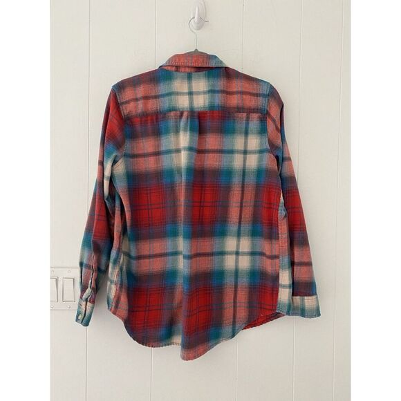 Mossimo Supply Co. Women's Small Plaid Button Boyfriend Red Green Flannel Top - Picture 2 of 4